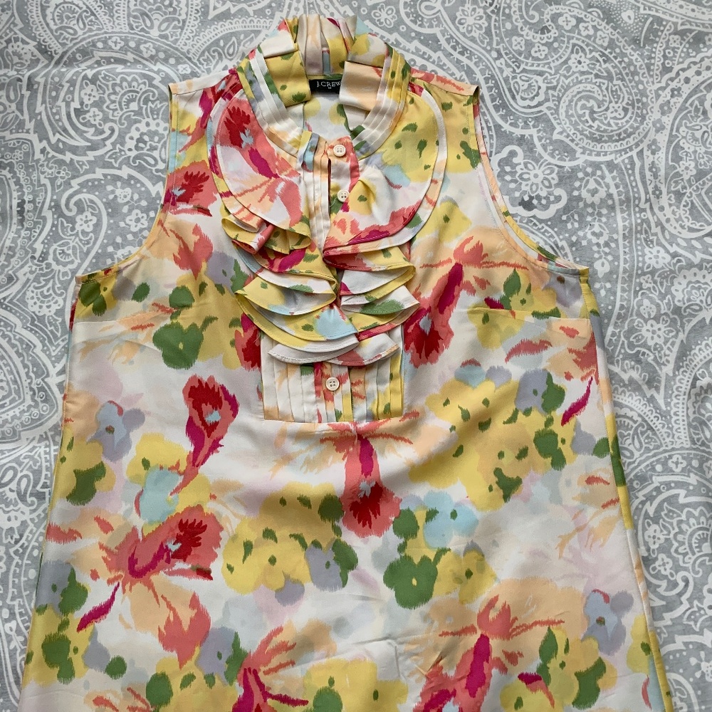 J Crew silk floral sleeveless blouse